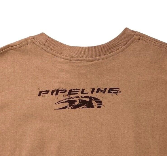 PIPELINE Tan Surf Wave Shirt Retro Graphics North Shore Surfing Tee T Cotton - Picture 4 of 4